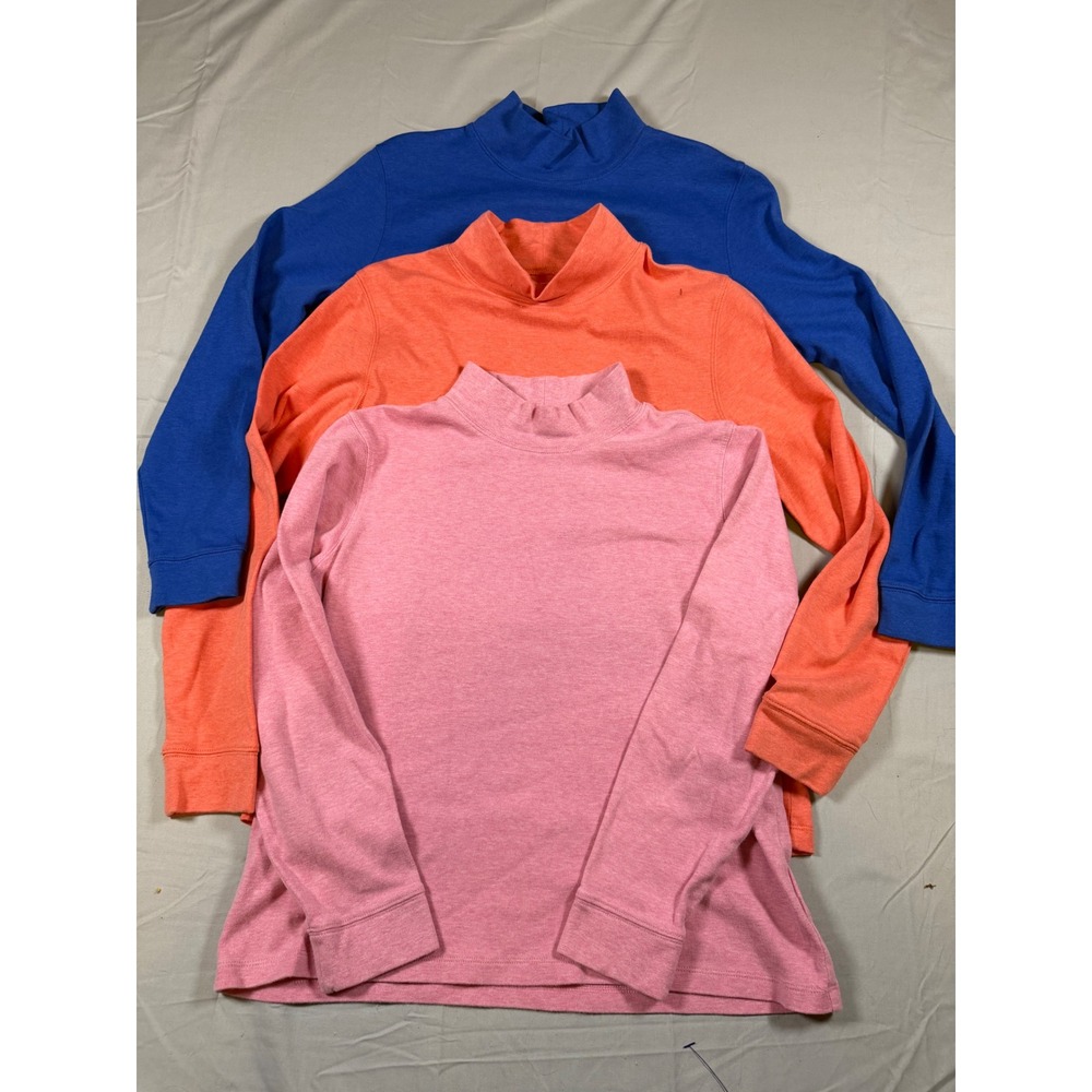 L.L. Bean Mock Neck Long Sleeve Shirt Bundle 3pc Blue Coral Pink Women M Pet